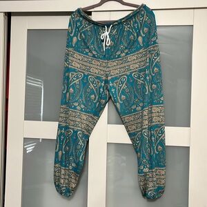 Teal blue Bailey print lounge drawstring pants sz XL